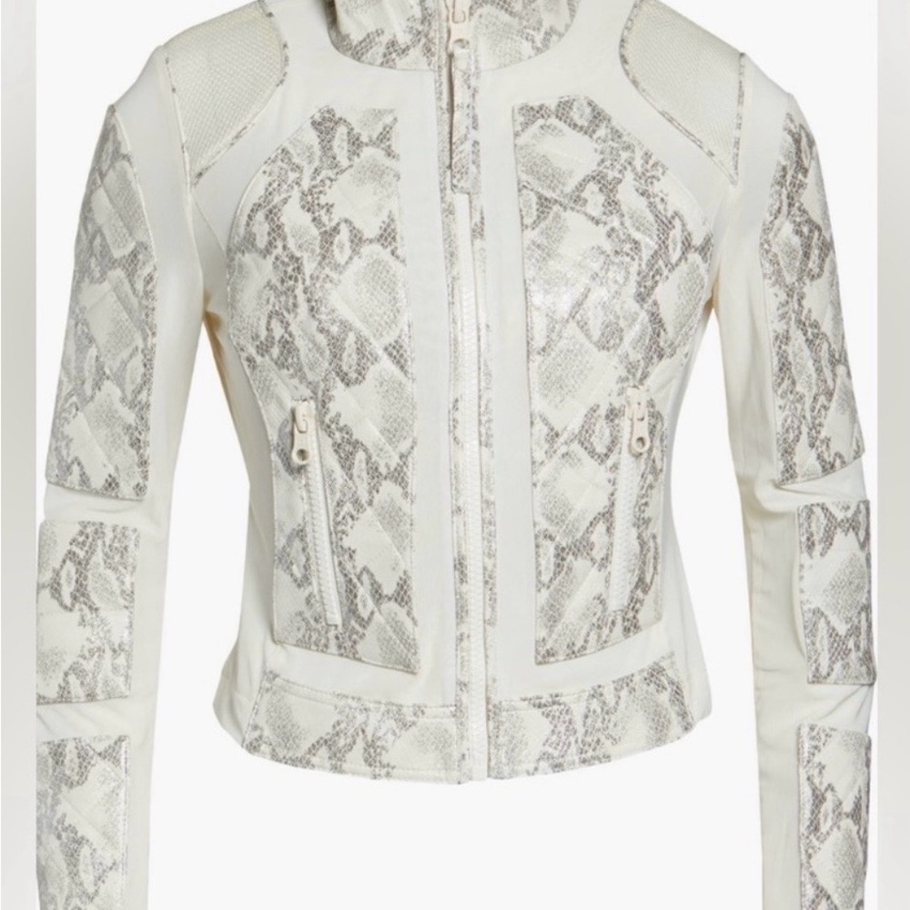 blanc noir Cream & Gray Python-Print Leather Moto… - image 7